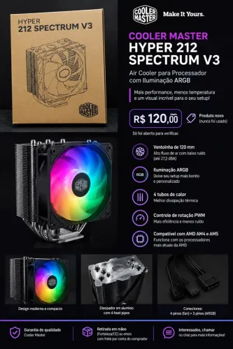 Cooler Master Hyper 212 Spectrum V3 ARGB - Novo na Caixa