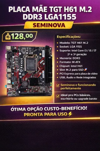 Placa Mae TGT H61 M.2, DDR3, Socket LGA1155, M-ATX, Chipset Intel H61