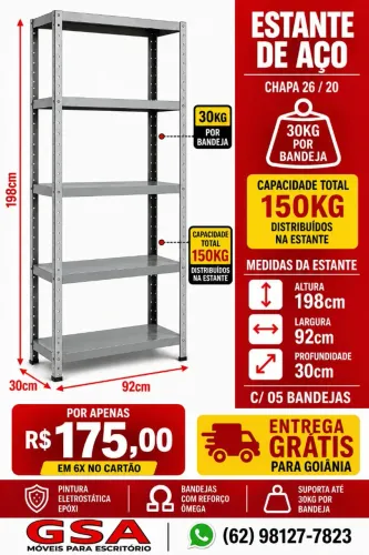 Estante de aço 30cm 5 bandejas ( Entrega grátis! )
