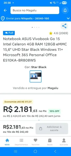 Notebook Asus Novo!