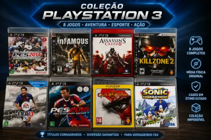 8 Jogos PS3 Originais God of War Sonic PES FIFA Killzone