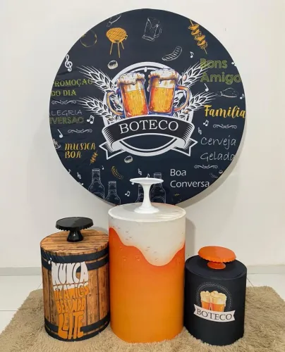 Aluguel de Kit Decoração Boteco Completo (com Cilindros, Painel e bandejas)