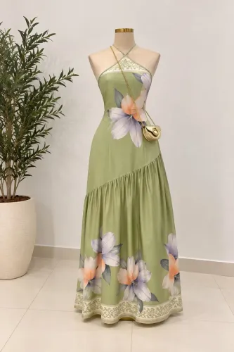 Vestido Longo Feminino Verde Floral Elegante | Luméa