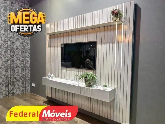 Painel de TV Ripado com Nicho e Led - Fazemos Entregas 