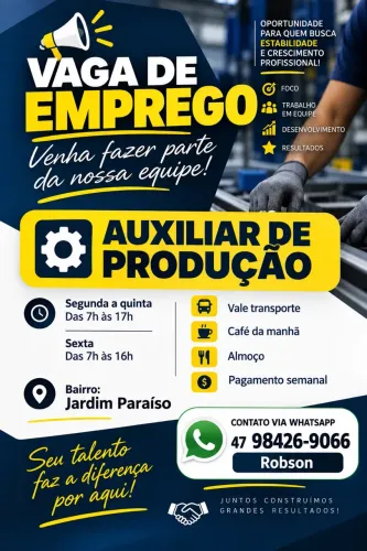 Vaga de emprego - auxiliar de produção 