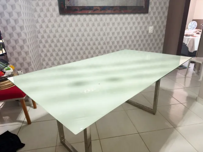 Mesa sala de jantar 6 lugares (base inox)