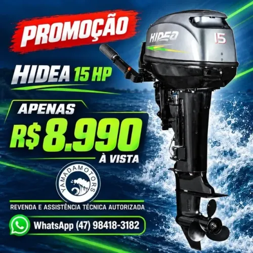 MOTOR DE POPA HIDEA 15 HP NOVO COM 3 ANOS DE GARANTIA