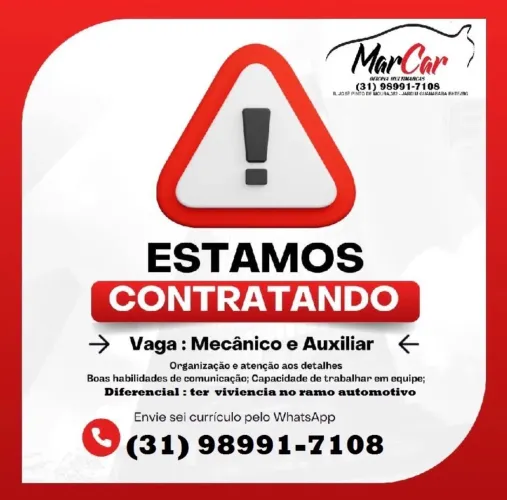 Vaga de emprego mecânico e auxiliar 