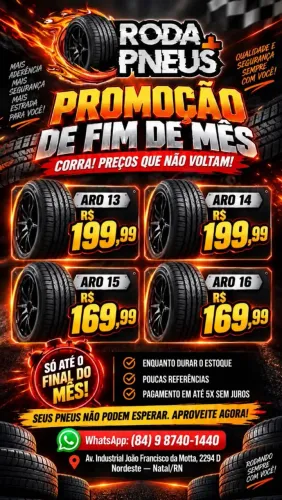 Promoção Pneus - Aros 13, 14, 15 e 16 a partir de R$ 169,99 | Roda + Pneus