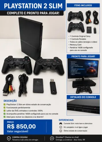 PlayStation 2 Slim Completo - Funcionando Perfeitamente