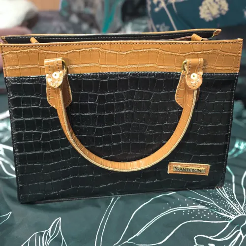 Bolsa grande - Tecido Croco - Preto e marrom