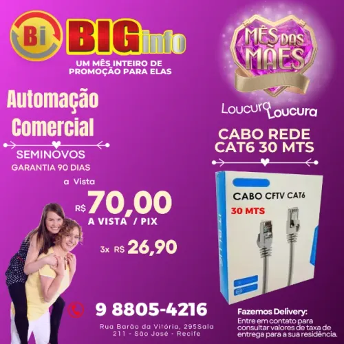 Cabo De Rede Cat6 30  Metros Ethernet Lan Giga 10/1000