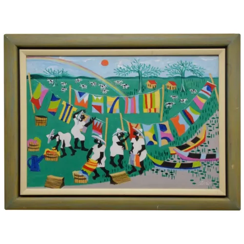 Aecio tema lavadeiras Óleo s/ tela. Ass. cid. 53 x 73 cm (MI). 66 x 85 cm (ME).