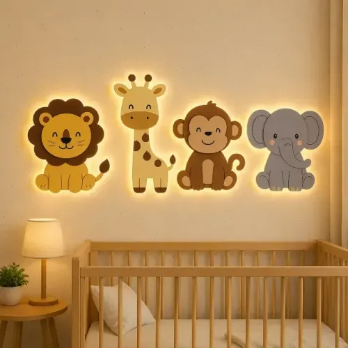 Kit Safari Iluminado Enfeite De Parede Decorativo (4 Peças)