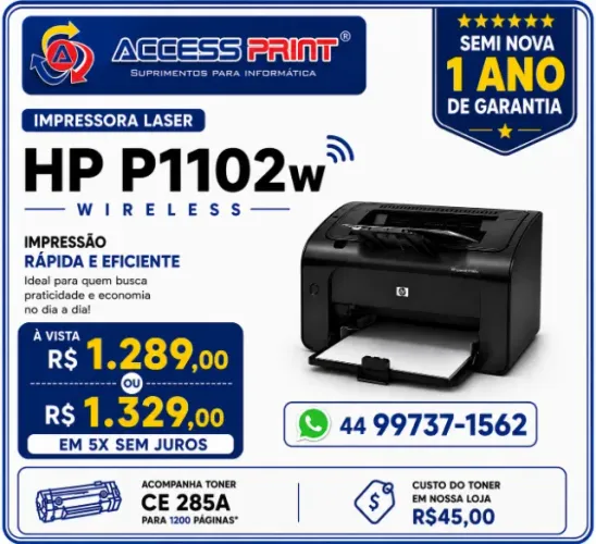 impressora wireless laser hp p1102w 1 ano de garantia 