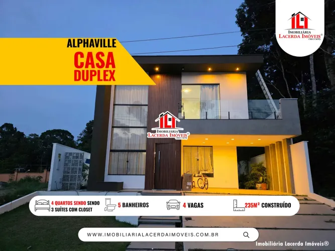 Alphaville Manaus 4, Casa Duplex 4 Quartos, Suítes com Closet, Piscina e Energia Solar