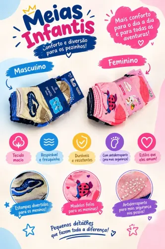 Meia kit c/ 03 par infantil