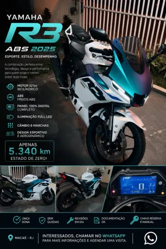 Yamaha R3 2025 ABS - Cinza/Fosco e Branca