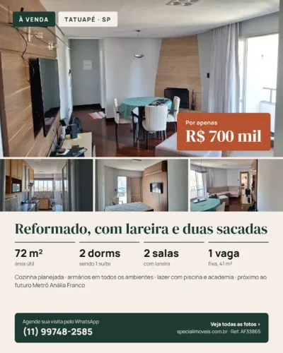 Apartamento Tatuapé | Anália Franco - Reformado com lareria e duas sacadas