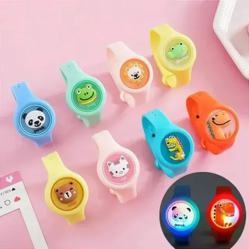 Pulseira Dois Relógios Infantil Repelente De Mosquito Figurinhas