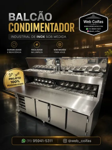 Balcão Condimentador refrigerado em aço inox, direto da fábrica, (Faça um orçamento)