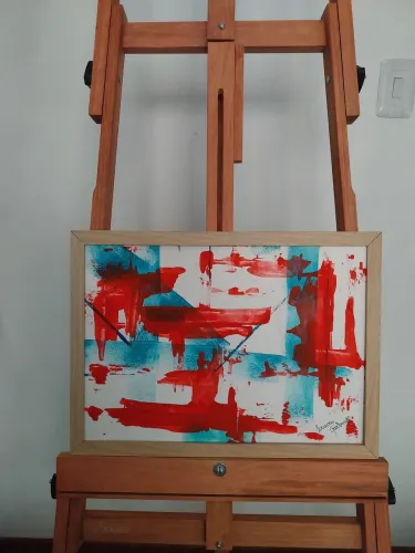 Quadro decorativo abstrato pintado à mão com moldura.