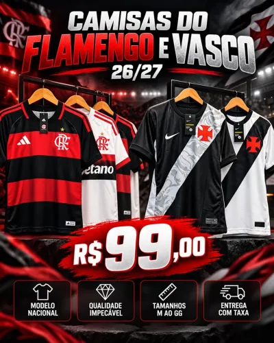 Torcedor garanta sua camisa de futebol Vasco ou Flamengo 