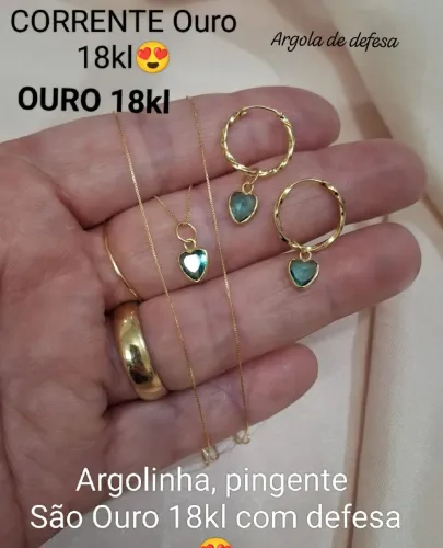 Cordão de ouro 18kl ? pingente e argolinha ouro 18kl com defesa