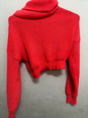 Blusa de Tricot feminina M cropped manga longa laranja