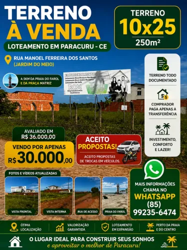 LOTEAMENTO A VENDA EM PARACURU - CE