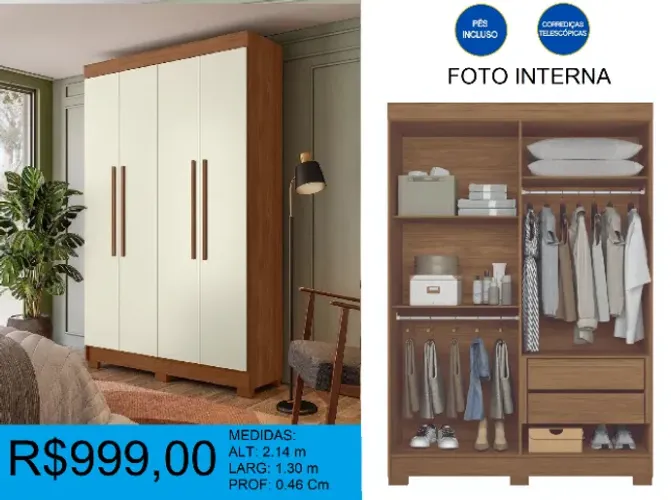 Roupeiro com pés inclusos - frete gratuito