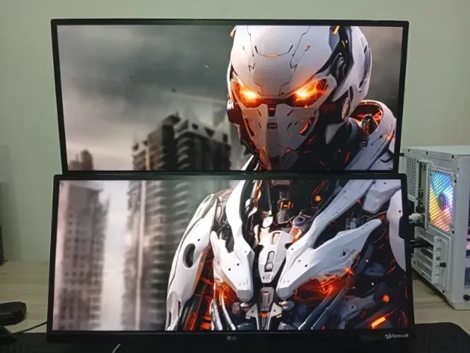 2 Monitores LG Ultrawide + Suporte Articulado Duplo Nimbo 210