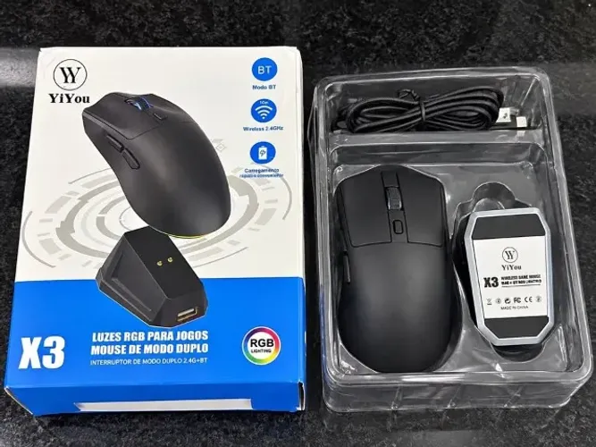 MOUSE GAMER SEM FIO YIYOU X3 RGB COM BASE DE CARREGAMENTO