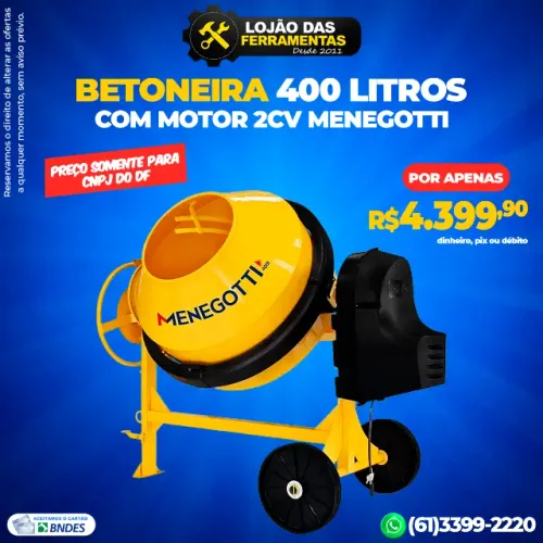 Betoneira 400 Litros Com Motor 2CV Menegotti