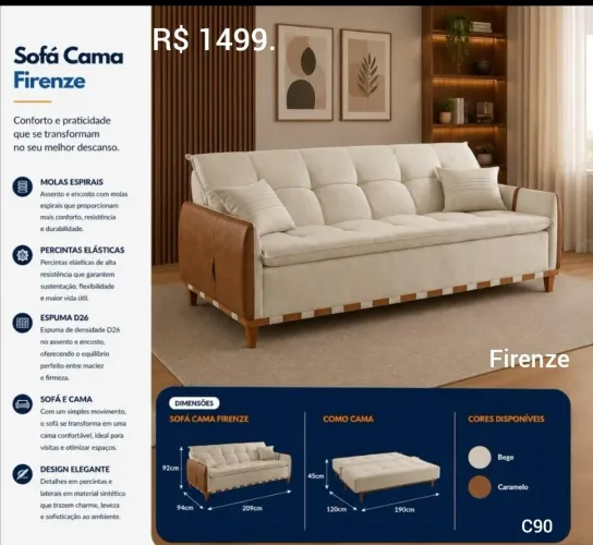 Sofá cama firenze novo direto de fábrica