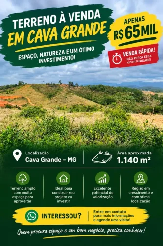 OPORTUNIDADE - LOTE/TERRENO DE 1.140m2 - CAVA GRANDE MG