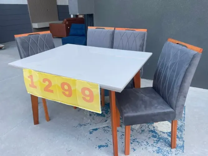 Conjunto de Jantar 4 cadeiras Veludo Cinza ÚLTIMA PEÇA