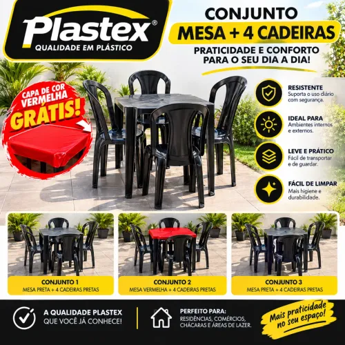03 Conjuntos Mesa Plastex na cor Preta