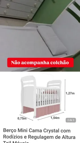 Berco, que vora mini cama Crystal. Possui rodinhas.