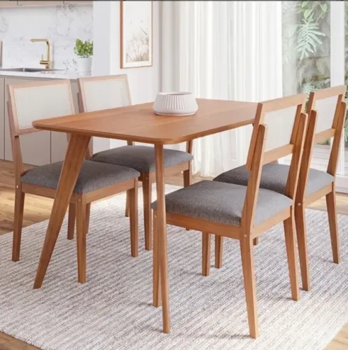Conjunto Mesa de Jantar Valença 130 com 4 Cadeiras Linho Cinza Grafite