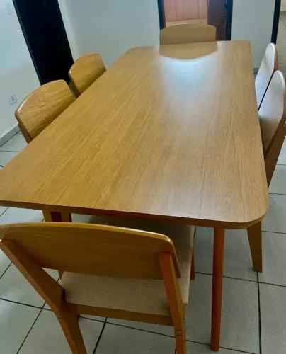Mesa de jantar copper 180cm tampo canto copo mdf com 6 cadeiras