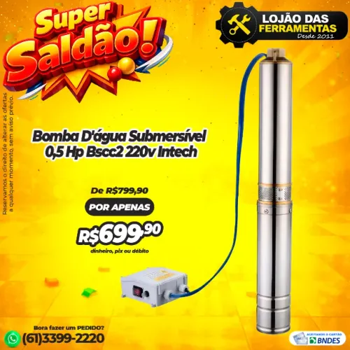 Bomba D'água Submersível 0,5Hp Bscc2 220v Intech