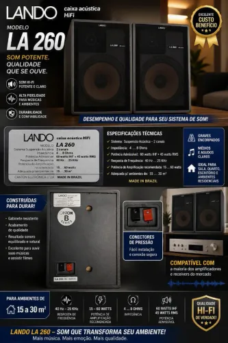 Par de Caixas Acústicas Lando LA 260 Hi-Fi Vintage - Funcionando
