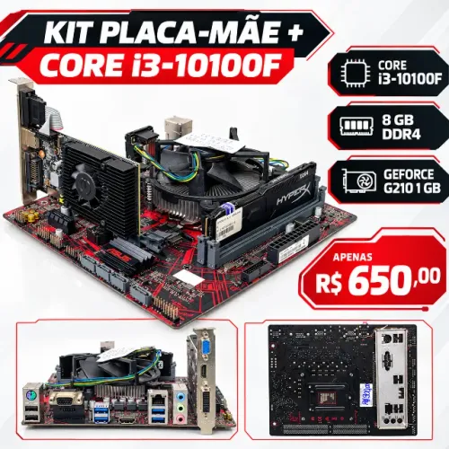 KIT PLACA-MÃE EX-B460M-VS CORE I3-10100F 3.6GHZ 8GB DDR4 PLACADE VÍDEO GEFORCE G210 1GB