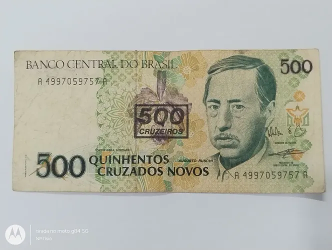 Cédula 500 Cruzados Novos com carimbo de 500 cruzeiros 