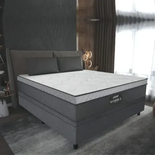Colchão Casal Espuma D33 + Cama Box Baú Cinza Granito