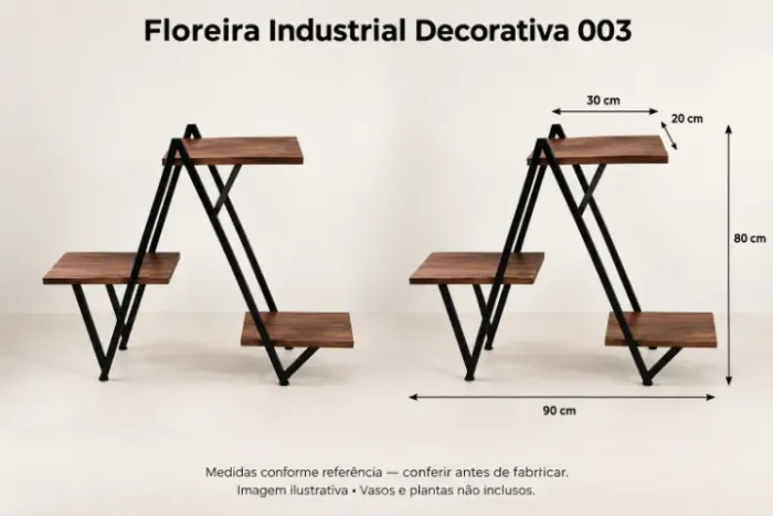 Floreira industrial com 3 apoios e design triangular