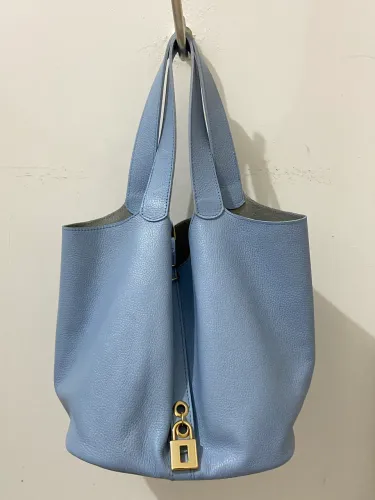 bolsa saco couro legítimo azul bebê | nova