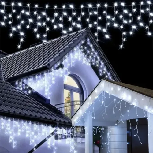Cascata LED 400 Leds 8 Funções 127V Branco Frio