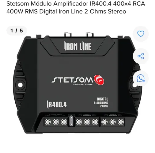 Stetsom Módulo Amplificador IR400.4 400x4 RCA 400W RMS Digital Iron Line 2 Ohms Stereo